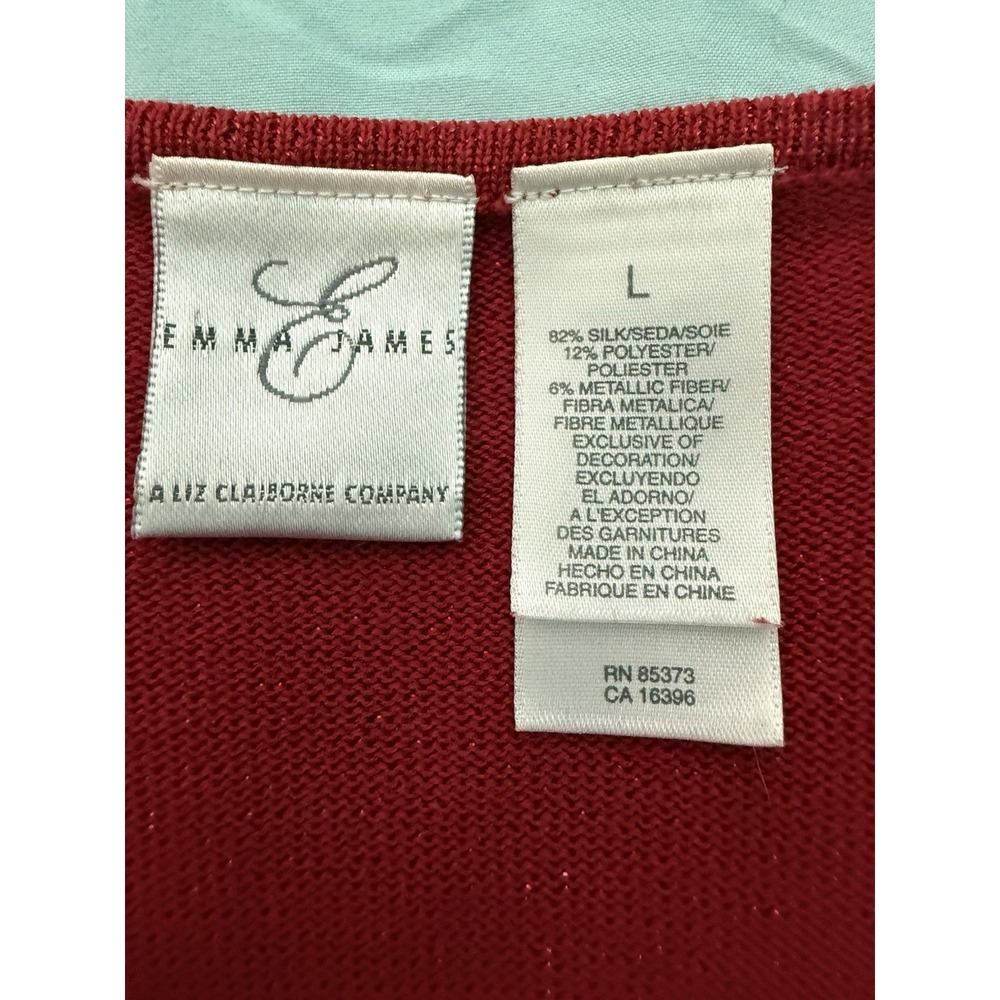Y2K Red Sparkle Beaded Sequins Button Up Sweater Sz L Cardigan Silk Blend - Picture 9 of 10